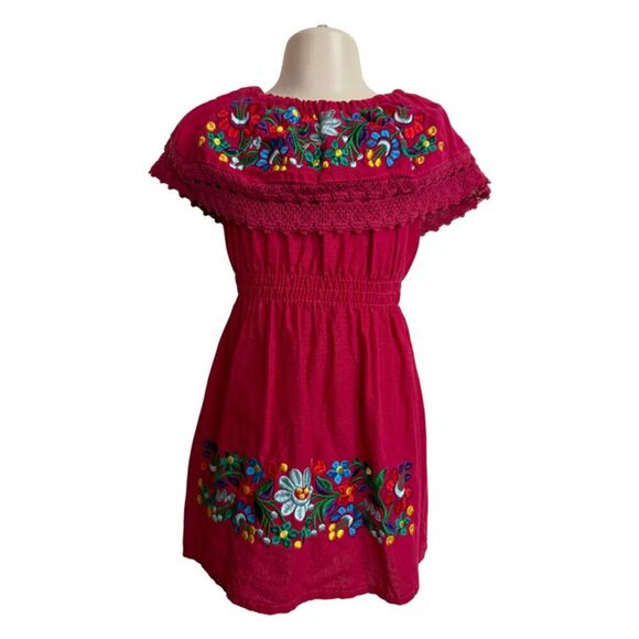 Mexican Floral Embroidered Red Dress Size 2 - Picture 4 of 6